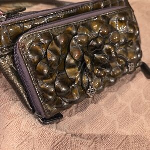 Brighton Metallic Olive Green Bag with Floral Design